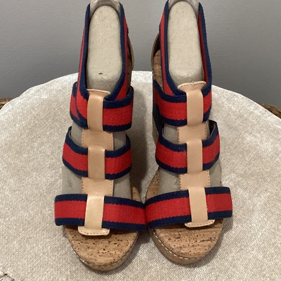 **NEW** Splendid Klever Wedge Heeled Cork Sandals - Red/Blue/Tan - 7M - Picture 2 of 13